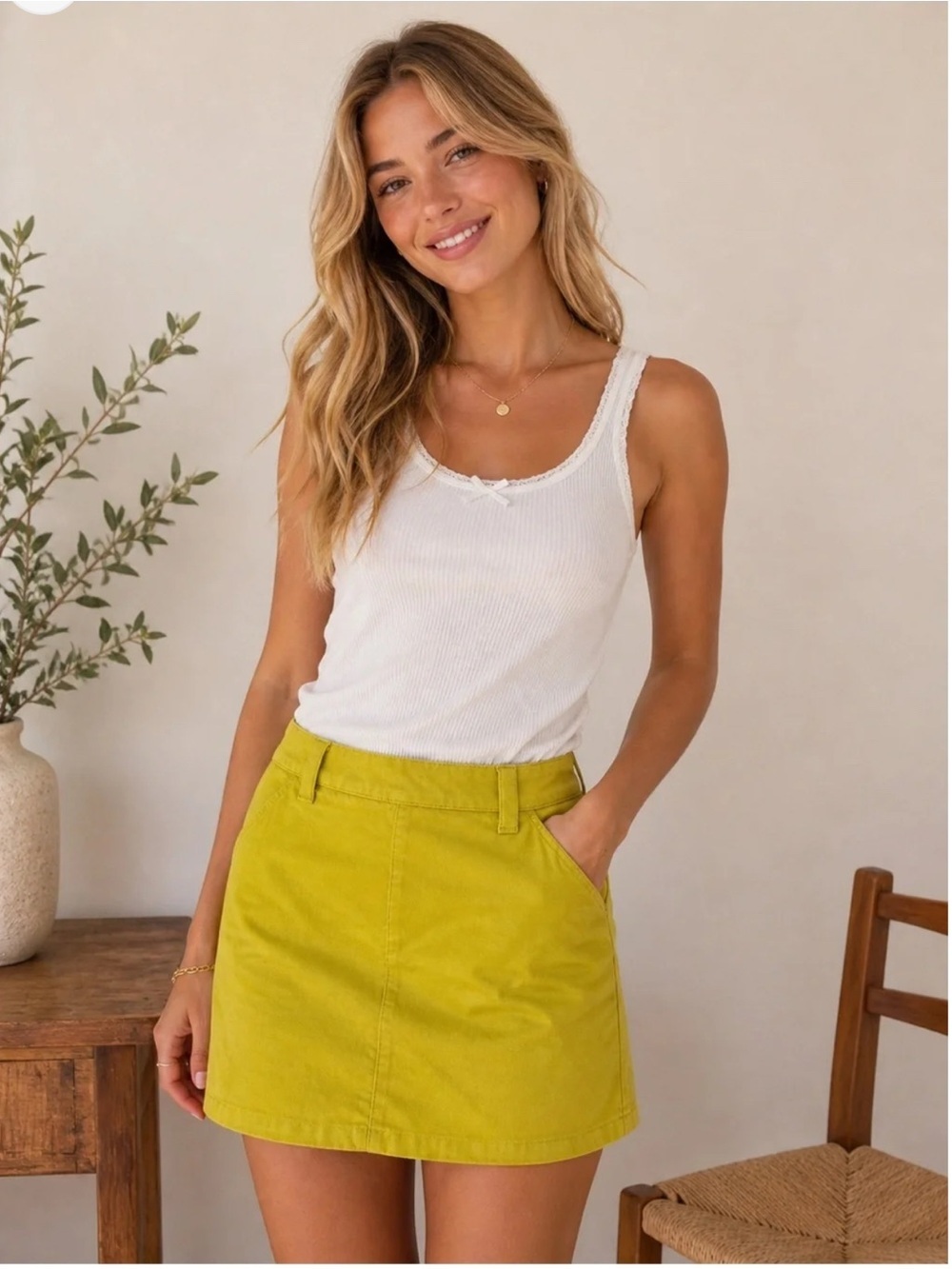 Free People Women’s Can't Blame Me Miniskirt in Citronelle Yellow Chartreuse 12